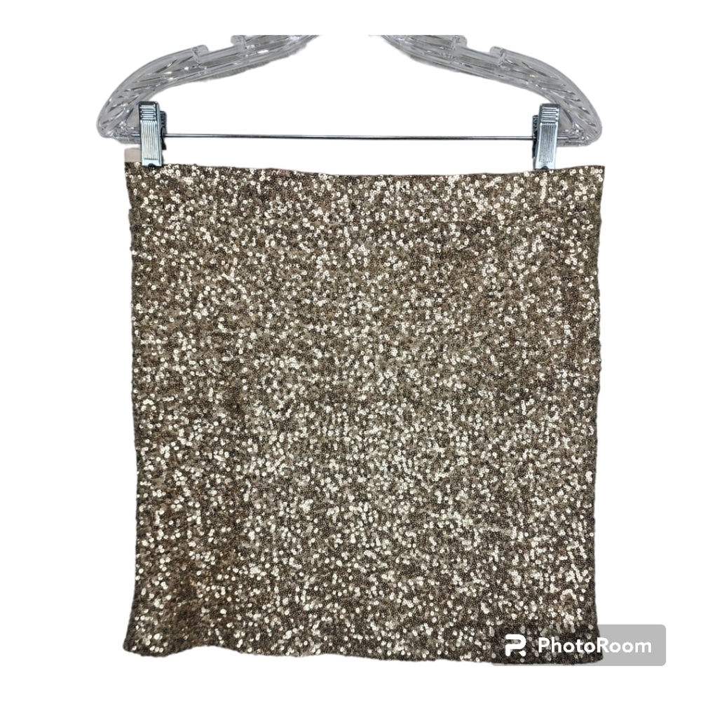 NWT Arden B Gold Sequin Pull-on Skirt Size L